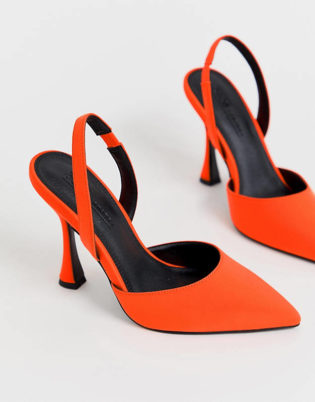 Asos Design Pitcher Sling Back Heels In Neon Orange