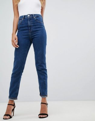 Asos Design Recycled Farleigh High Waisted Slim Mom Jeans In Flat Blue