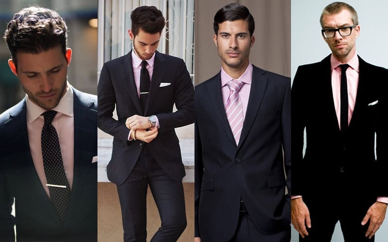 black dress shirt navy suit