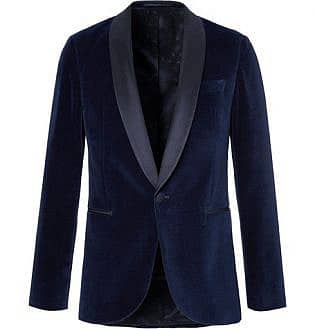 Blue Nemir Shawl-Collar Cotton-Velvet And Silk Tuxedo Jacket