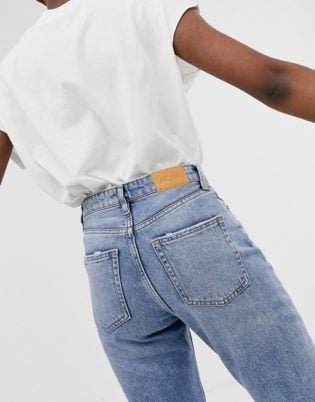 Monki Kimomo High Waist Mom Jeans With Organic Cotton In Mid Blue