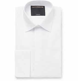 White Bib-Front Double-Cuff Cotton Tuxedo Shirt