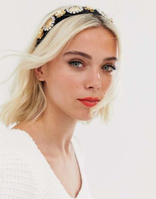 Ashiana Black And Gold Thick Embellished Jewel Headband