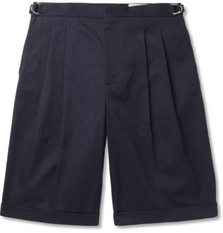 Pleated Cotton Gabardine Shorts