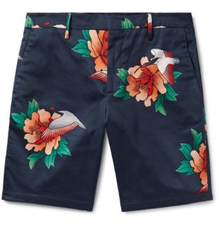 Slim Fit Printed Cotton Blend Shorts