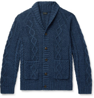 Slim Fit Shawl Collar Mélange Cable Knit Cotton Cardigan