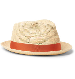 Small Brimmed Grosgrain Trimmed Straw Panama Hat