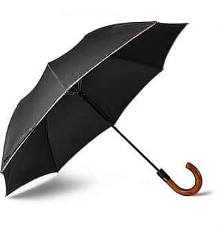 Stripe Trimmed Wood Handle Collapsible Umbrella