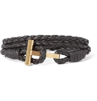 Woven Leather And Palladium Plated Wrap Bracelet