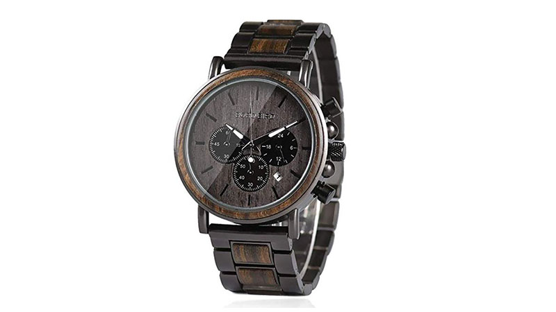 Bobo Bird Mens Wooden Watches Stylish Ebony Wood & Stainless Steel