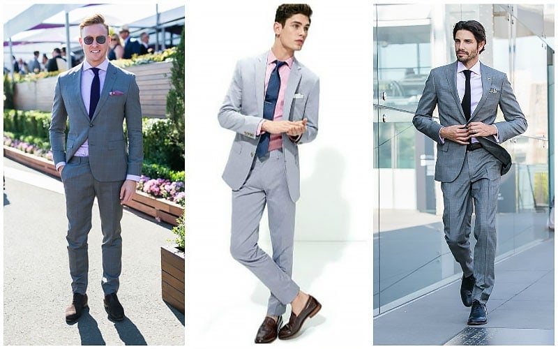 Grey Suit Pink Shirt