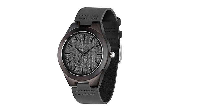 Men Wood Watch, Bymax Handmade Vintage Analog Quartz Wooden Wrist Watches With Leather Strap Band Black
