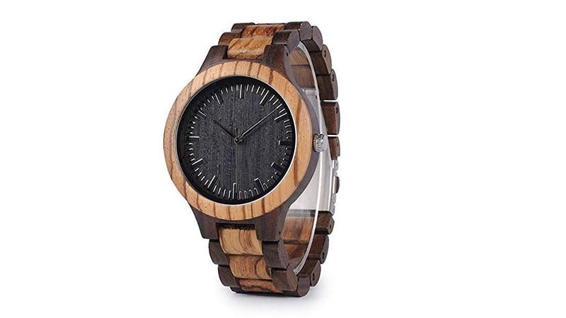 Mens Wood Watches Quartz Watch For Men Black & Zebra Sandalwood Wood Casual Wrist Watches