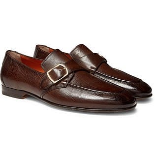 Pebble Grain Leather Monk Strap Loafers