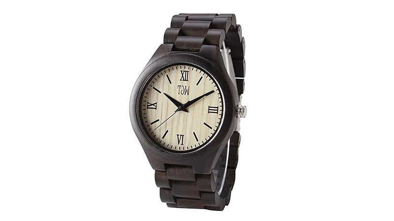 Tjw Mens Natural Wooden Watches Analog Quartz Handmade Casual Wrist Watch 6006