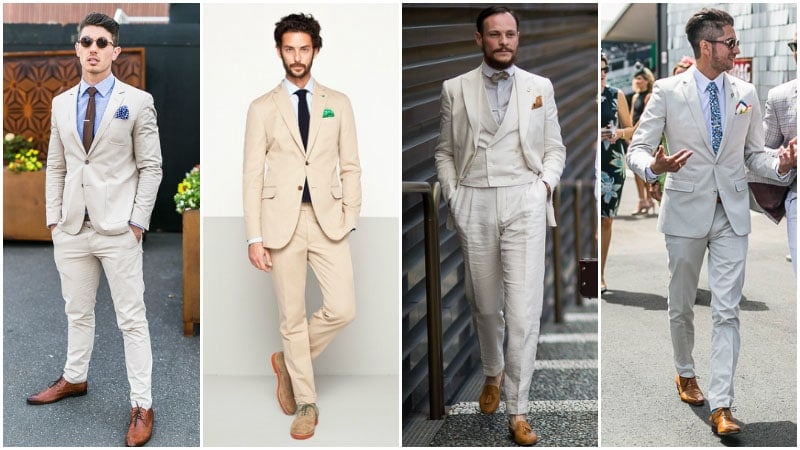 Cream or Beige Suit with Light Brown Shoes