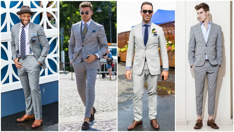 grey suit with loafers