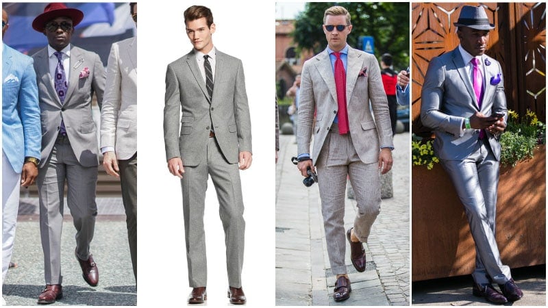 Light Grey Suit with Burgundy Shoes