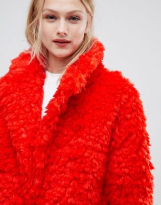 Asos Design Coat In Fluffy Borg