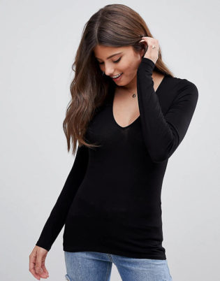 Asos Design Ultimate Top With Long Sleeve And V Neck In Black
