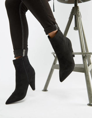 Glamorous Black Pointed Ankle Boots With Cone Heel