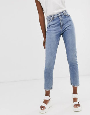 Monki Kimomo High Waist Mom Jeans With Organic Cotton In Mid Blue