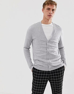 Asos Design Cotton Cardigan In Gray