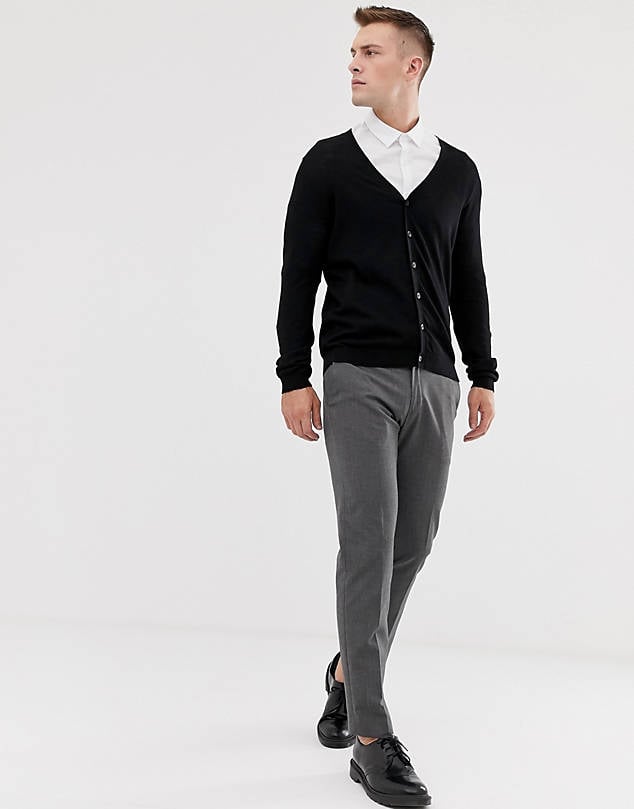 what color cardigan to wear with black shirt
