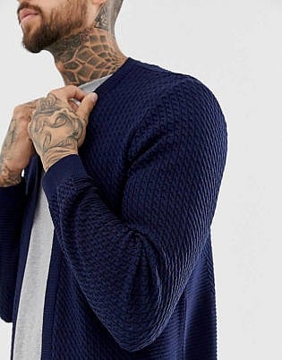 Asos Design Lightweight Cable Cardigan In Navy