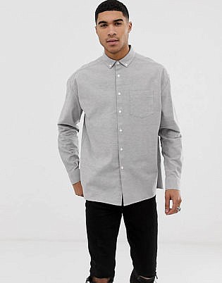 Asos Design Oversized Oxford Shirt In Gray