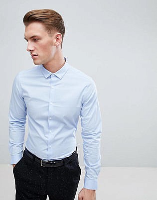Asos Design Stretch Slim Formal Work Shirt In Blue