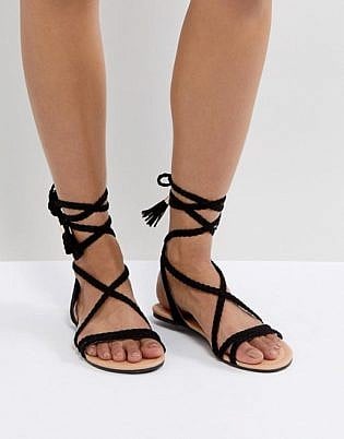Asos Fayla Tie Leg Plaited Flat Sandals