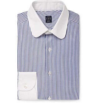 Blue Cleric Slim Fit Penny Collar Striped Cotton Oxford Shirt