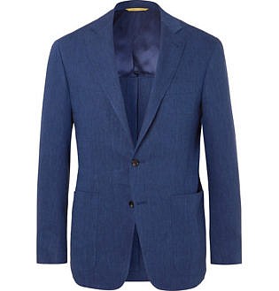 Blue Kei Slim Fit Linen And Wool Blend Suit Jacket