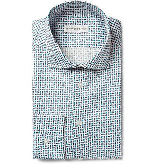 Blue Slim Fit Micro Paisley Print Cotton Blend Shirt