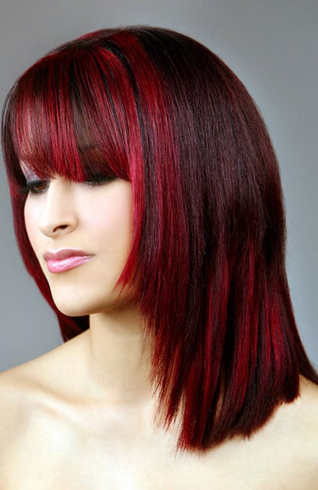 Burgundy Brown Hair with Bold Red Highlights