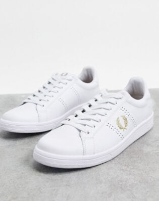 Fred Perry B721 Gold Detail Leather Sneakers In White