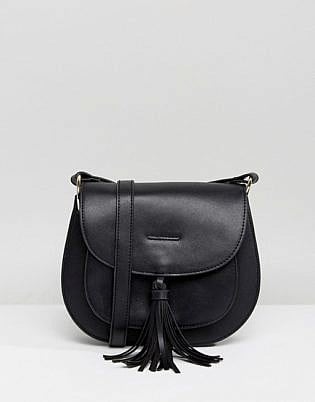 Glamorous Black Saddle Bag With Tassle Detail