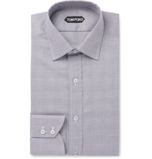 Grey Slim Fit Prince Of Wales Checked Cotton Shirt