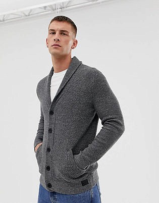 Hollister Shawl Collar Knit Cardigan In Gray Marl
