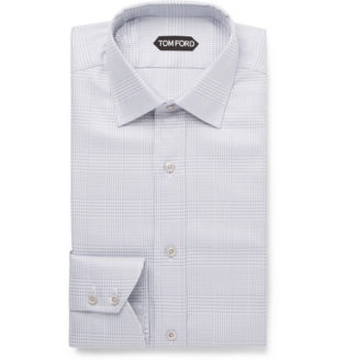 Light Grey Slim Fit Prince Of Wales Checked Cotton Shirt
