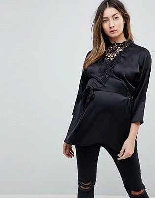Mamalicious Satin Top With Lace Detail