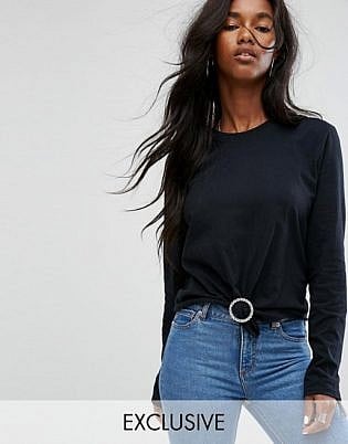 Milk It Vintage Long Sleeve Top With Rhinestone Buckle