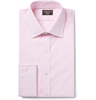Pink Slim Fit Double Cuff Striped Cotton Shirt