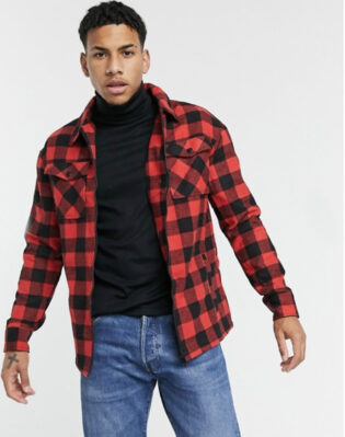 Soul Star Zip Through Check Flannel Shirt With Double Pocket In Red