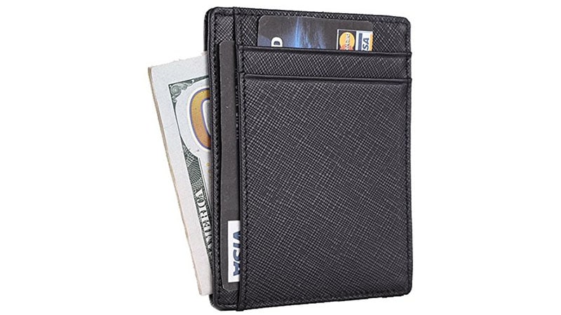 Travelambo RFID Blocking Front Pocket Wallet in Crosshatch Leather