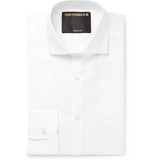White Cutaway Collar Slub Linen Shirt