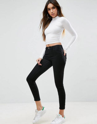 Asos Design Lisbon Mid Rise Skinny Jeans In Clean Black In Ankle Grazer Length