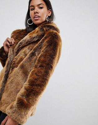 Asos Design Faux Fur Coat With Collar Detail