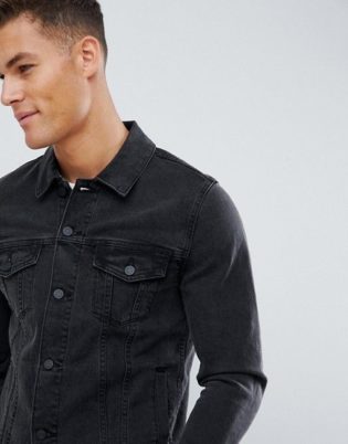 Asos Design Skinny Denim Jacket In Washed Black